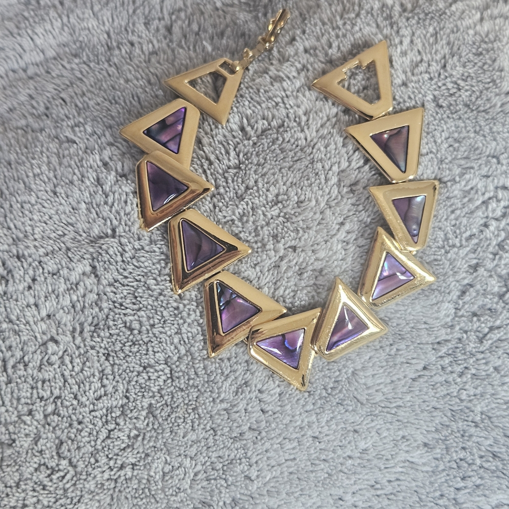 Vintage Fifth Avenue Butler Gold-Tone Triangle Bracelet w/Purple Abalone Inlay